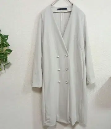 martinique 노카라 롱 코트 펄 버튼 라이트 그레이