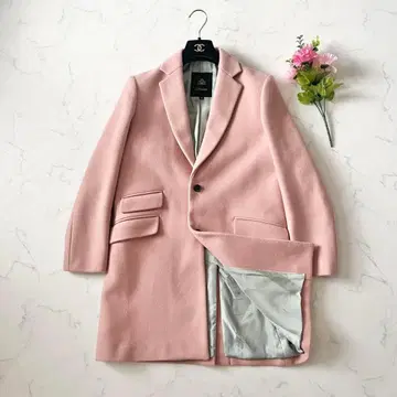 [ 새상품급 ] 드로어 멜톤 코트 체스터 코트 실크 100% 핑크 M