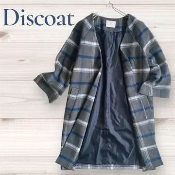 디스코트 오픈 프론트 체크 무늬 미들 기장 노카라 코트
