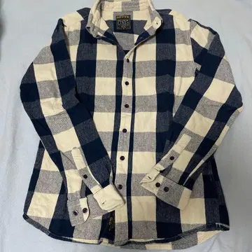 REVIEW 긴팔 플란넬 셔츠 S 네이비 아이보리 체크