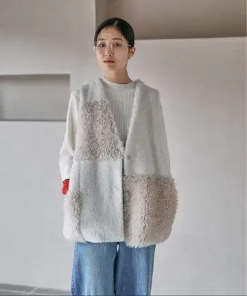 LEPSIM 모듬 퍼 베스트 아이보리