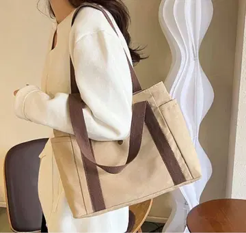 캔버스 토트백 베이지 사선 크로스 2way