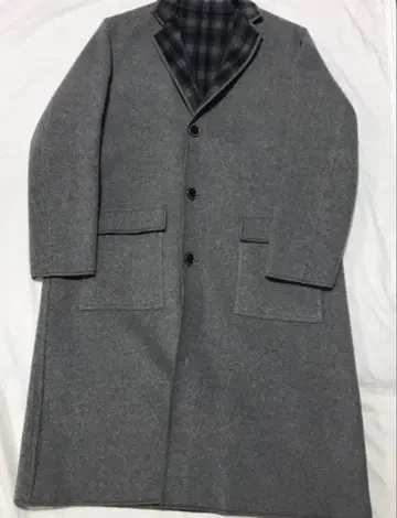 그레이 체스터 코트 체크 옷깃