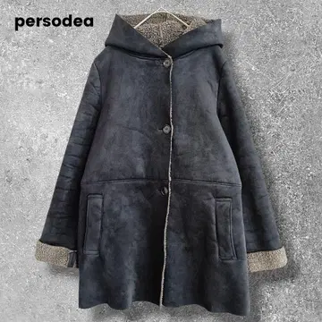 페르디아 페이크 무스탕 코트 롱 아우터 네이비 M