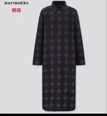 marimekko UNIQLO 그린과 블랙 도트 무늬 긴팔 원피스