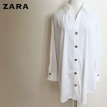 ZARA 자라 롱 셔츠 화이트 골드 버튼 튜닉 겉옷