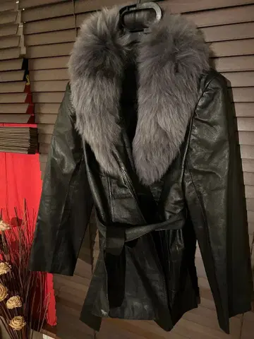 가죽 퍼 옷깃 자켓