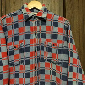 70s Champion 헤비 플란넬 셔츠 16 L 수채화 빨강 네이비