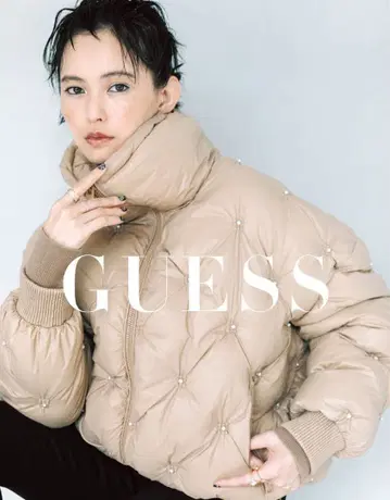 GUESS 펄 장식 다운 자켓 베이지 S
