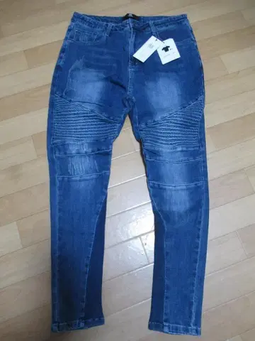 M628 칸비오 새상품 USED 가공 인디고 신축 데님 바이커 팬츠 L