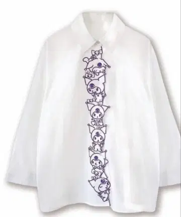 산리오 쿠로미 버튼 자수 긴팔 셔츠 아베일