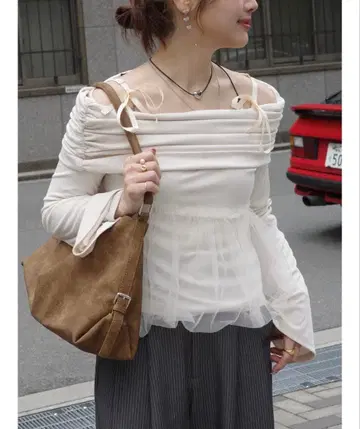 jumelle tulle off shoulder top