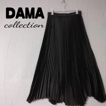 DAMA collection 플리츠 롱 스커트 광택 블랙