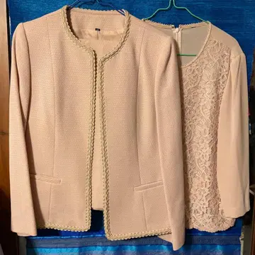 베이지 핑크 자켓과 레이스 상의 세트 포멀 슈트 13AR