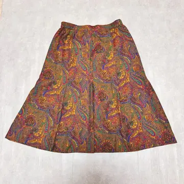 빈티지 에스닉풍 무릎 아래 기장 스커트 페이즐리 무늬 택 디테일 레트로