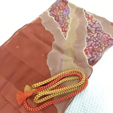 W11 오비 장식 천 허리띠 세트 브라운 순수 실크