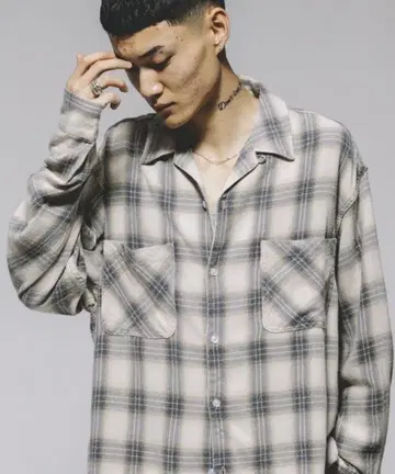 FREAK'S STORE 프릭스스토어 옴브레 체크 오픈 카라 셔츠