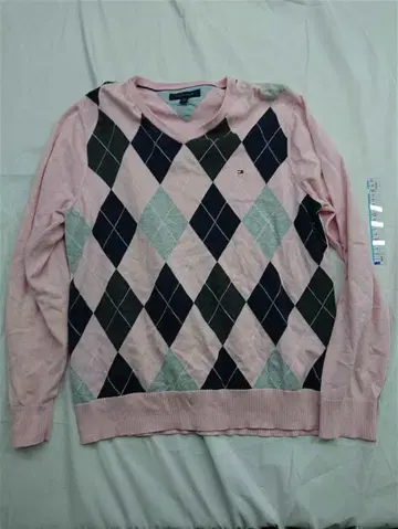 타미힐피거 아가일 무늬 코튼 스웨터 핑크 계열 남성용 XL