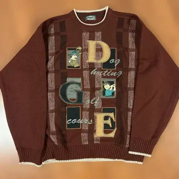 니트 구제 의류 와인 레드 와펜