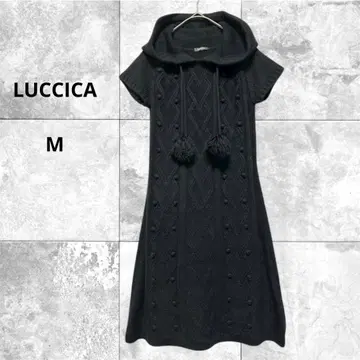 루치카 후드 부착 반팔 니트 원피스 튜닉 폼폼 페미닌 M