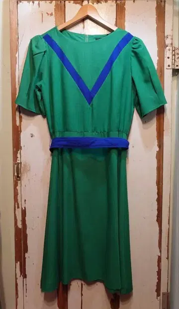 US 구제 의류 레트로 드레스 / 탈론 지퍼 / 그린 x 파랑 / 14