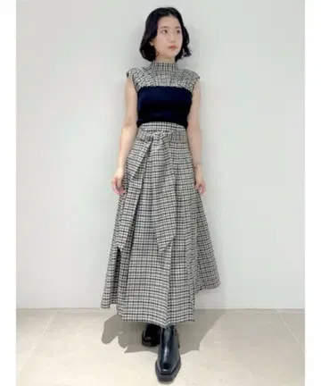 릴리 브라운 롱 체크 스커트