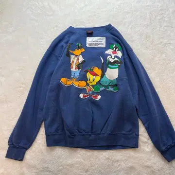 미사용 레어 LOONEY TUNES 워너 브라더스 블루 맨투맨 속기모