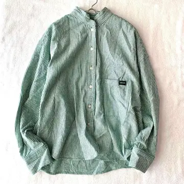 [ 써니클라우드 ] 버튼 셔츠 스트라이프 패턴 면 100% 밴드 카라 L