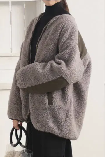 classicalelf 배색 노카라 미들 기장 무지 집업 블루종 자켓