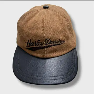 90s USA제 할리데이비슨 울 캡 가죽 투톤 브라운 계열