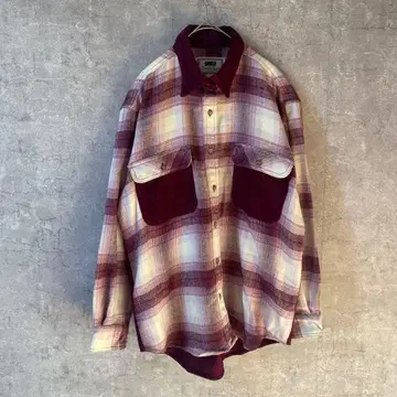 옴브레 체크 셔츠 절개 코듀로이 긴팔 아크릴 루즈핏 M 사이즈