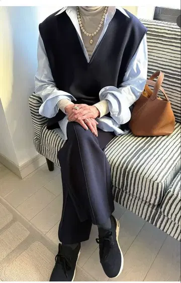 YONFA 쿠코 베스트 쿠코 와이드 팬츠 세트 네이비 (기장 수선 완료)