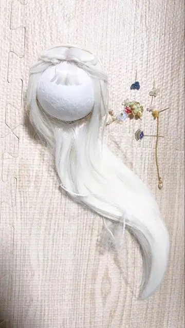 액세서리 포함 한풍 어레인지 1/3 인형 가발 9인치 밀크 화이트