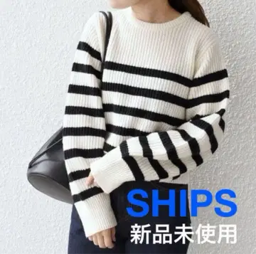 [ 미사용 새상품 ] SHIPS 볼륨 슬리브 보더 니트