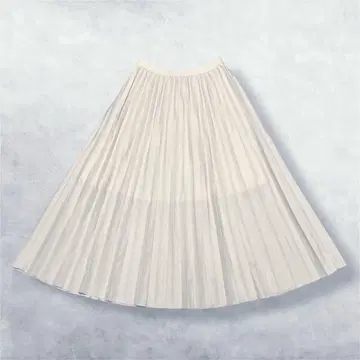 플리츠 스커트 롱 광택 A라인 허리밴딩 아이보리 깔끔