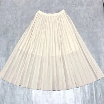 플리츠 스커트 롱 광택 A라인 허리밴딩 아이보리 깔끔