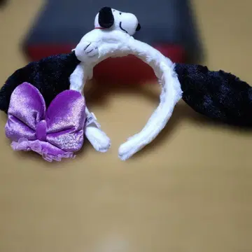 스누피 귀달린 머리띠 데이지 보라색 리본