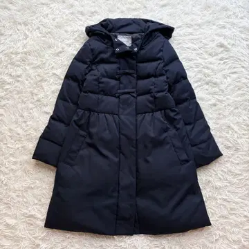 쿠튀르 브로치 코트 다운 리본 네이비 후드 롱 코트