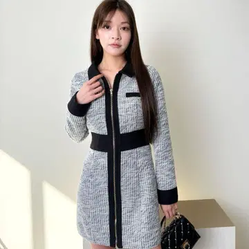 LIP SERVICE 프론트 ZIP 트위드 원피스