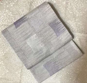 반짝임 실버 계열 격자무늬 후쿠로 오비 세탁 가능한 소재 현대적인 패턴