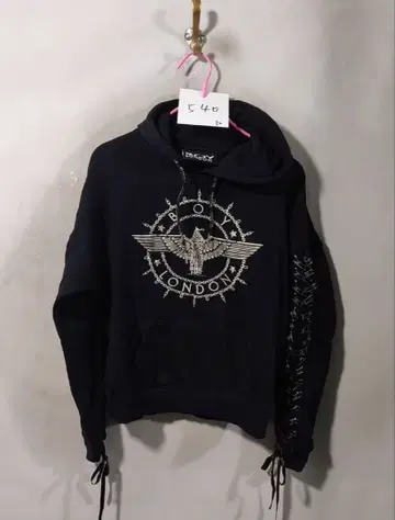 런던 자수 후디 블랙 x 실버 / 레이스업