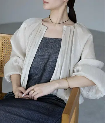 라메 양류 벌룬 슬리브 볼레로 가디건 볼레로 결혼식 포멀