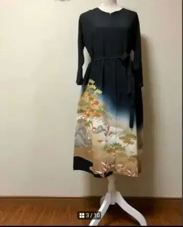 블랙 전통 예복 기모노 럭셔리 풍경화 자수 기모노 스타일