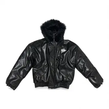 블랙 합성 피혁 다운 자켓 퍼 포함 오피움/Opium 쇼트 기장