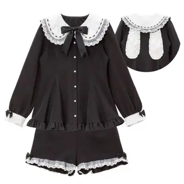 유메텐보 DearMyLove 토끼 귀 사다리 레이스 리본 셋업 블랙