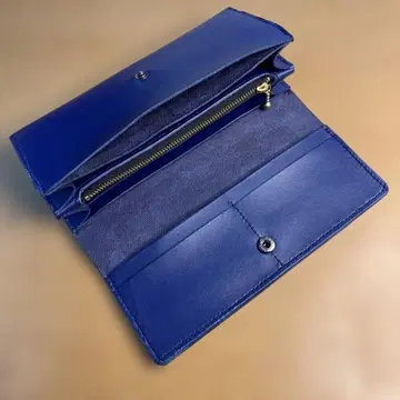 히메지 가죽 장지갑 블루 천연 가죽 핸드메이드 플랩식 가죽 공예