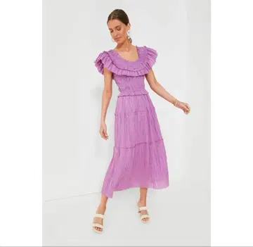 SeaNewYork 라벤더 운모 솔리드 라미 플러터 슬리브리스 드레스