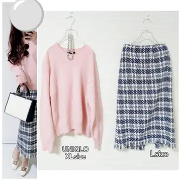 코디 세트 루즈 니트 트위드 스커트