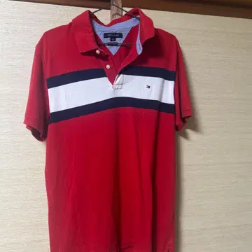 TOMMY HILFIGER 레드 스트라이프 피케 셔츠 L