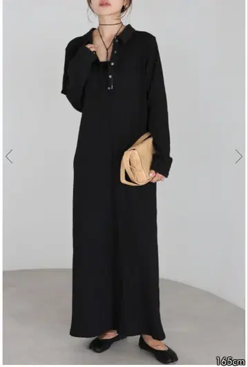 봉쥬르 사간 블랙 리브 롱 원피스